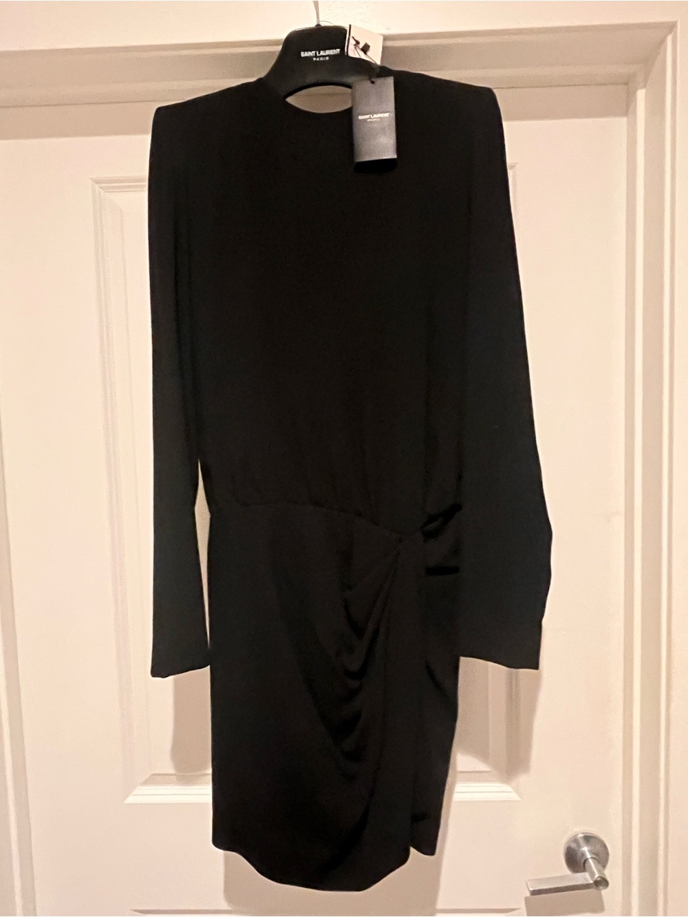 Saint Laurent Black Long-Sleeve Twist-Detail Dress